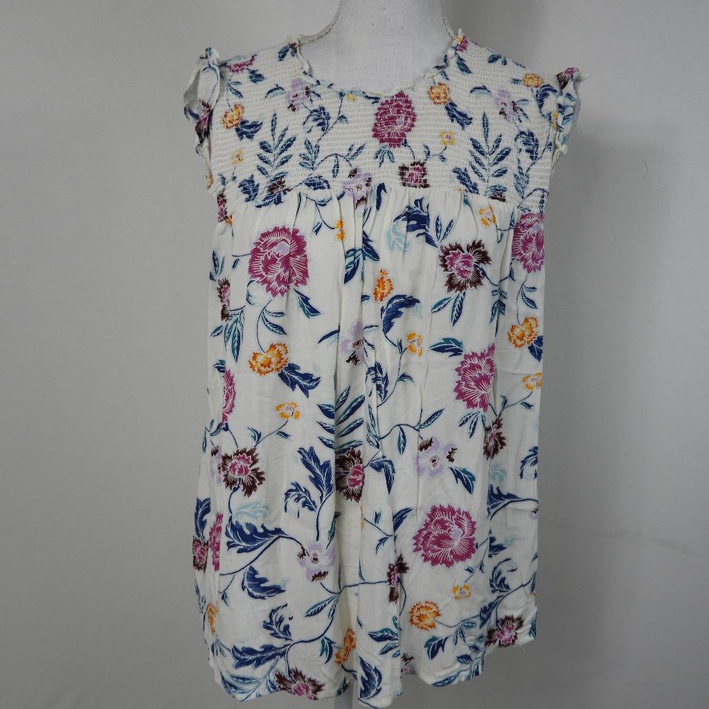 C185 Old Navy Cream Floral Sleeveless Blouse